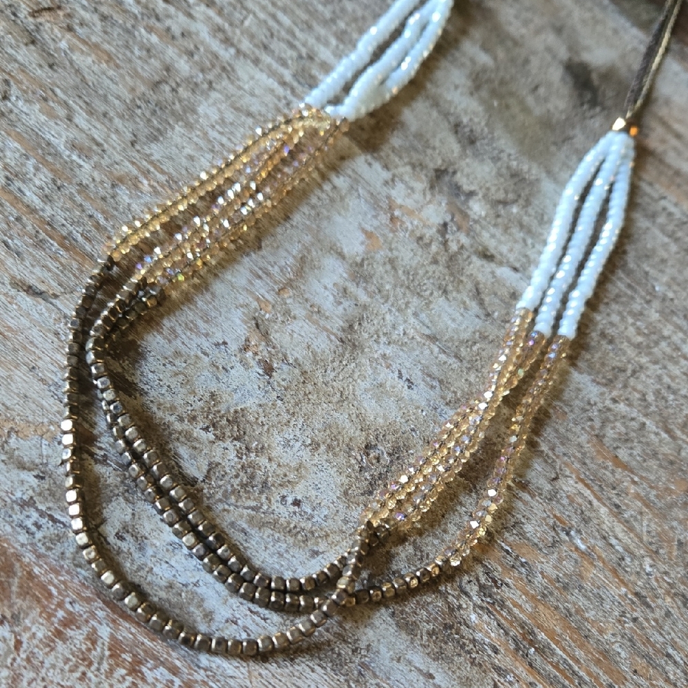 Vintage 80's RARE find Copper & Irridescent multi-strand necklace (BIN 008)